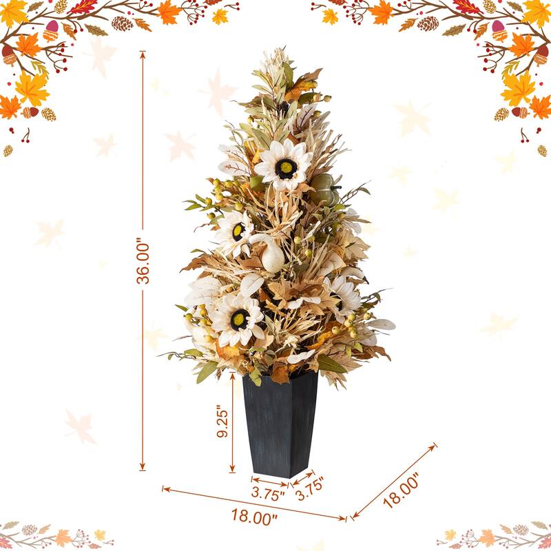 Glitzhome 3FT Fall Pumpkin Sunflower Pinecones Porch Potted Tree
