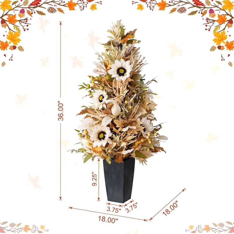 Glitzhome Fall Sunflower Pumpkin Floral Aritificial Garland or Swag Wreath with Free Hanger