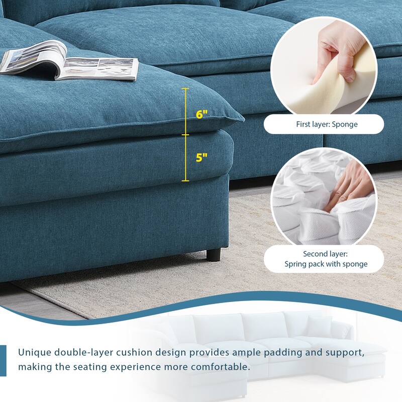 134" Chenille Modular Sectional Sofa,U Shaped Cloud Couch Set with Double Cushions