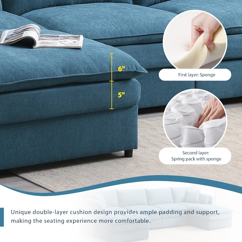 134" Chenille U-Shaped Sectional Sofa with Ottomans
