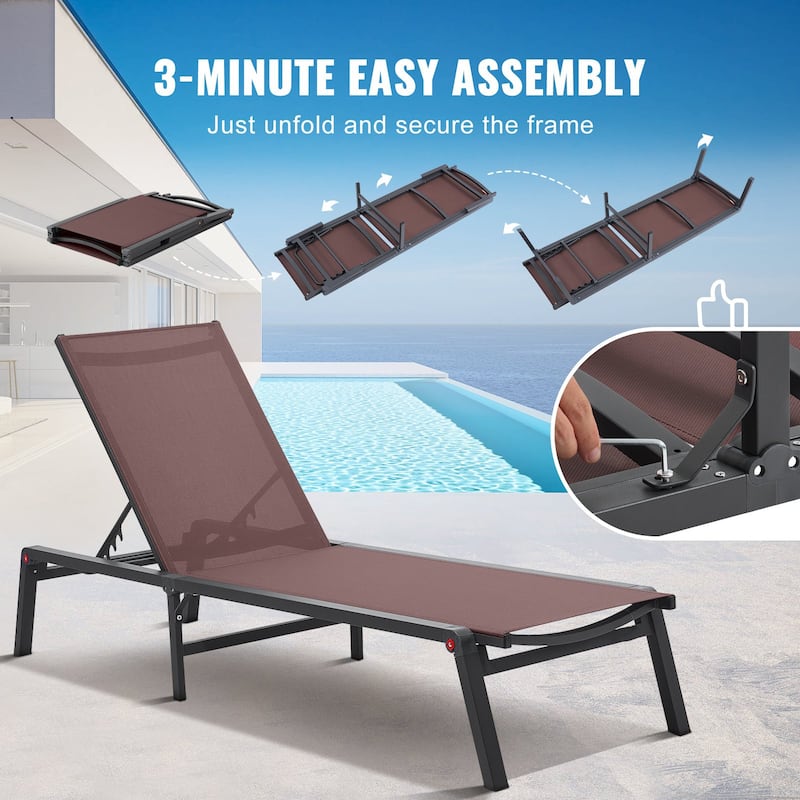 5-Position Adjustable and Foldable Chaise Lounge Chair with Aluminum Frame Perfect for Outdoor Use - 71.65" x 23.43" x 34.84"