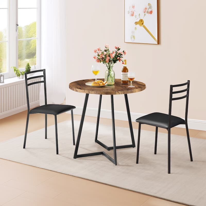 VECELO 3-Pieces Round Dining Sets for Small Spaces Butterfly Leg Table Dining Table Set of 3