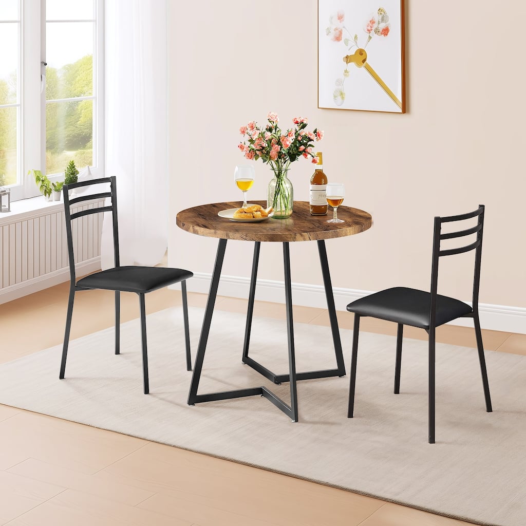 VECELO Round Dining Table, Metal Frame Dining Chairs, Modern Dining Table and Chairs Set for 2-4 People, 3 Options