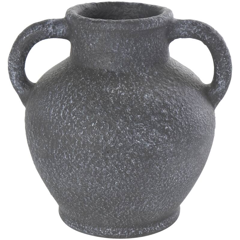 Ceramic Whitewashed Textured Amphora Decorative Vase with 2 Handles - Black - Roche River Decor - Black - 11"W, 10"H