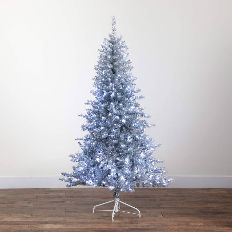 6-ft Artificial Silver Christmas Tree with 300 Cool White LED Lights