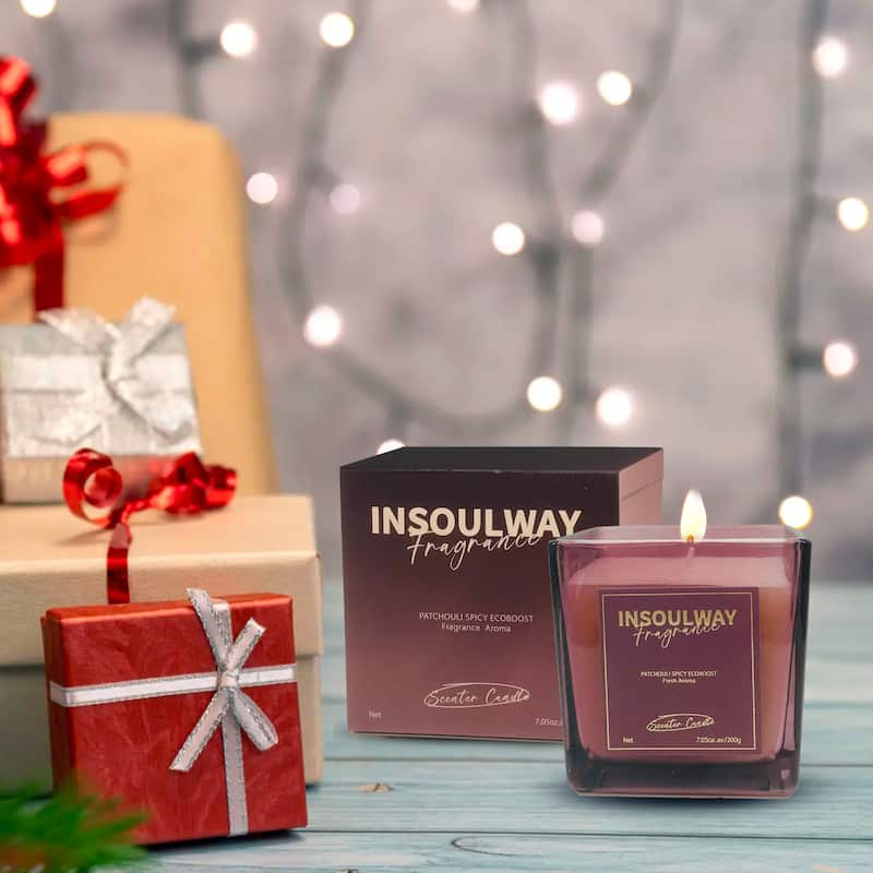 Purple Patchouli Scented 8oz Candle in Elegant Glass Jar by Aria Home