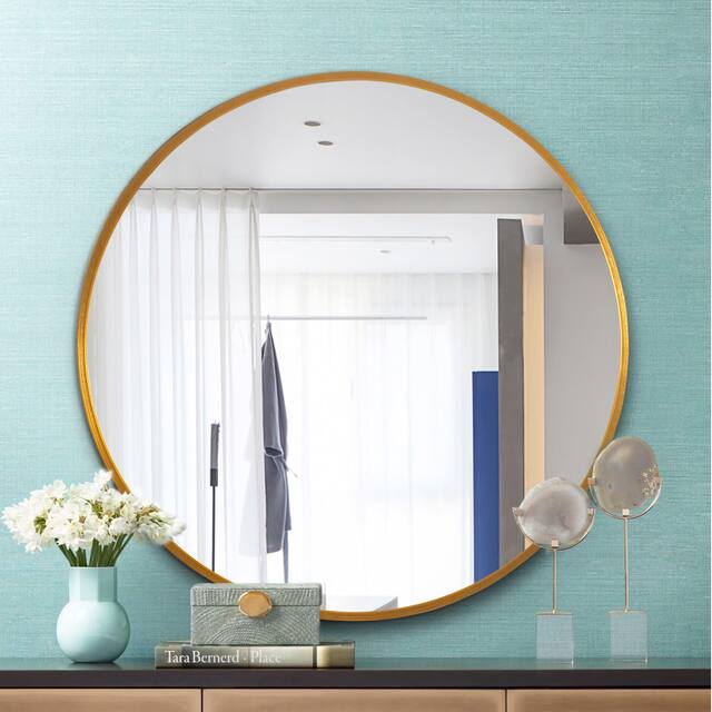 Neutypechic Modern Thin Frame Wall-Mounted Vanity Round Mirror - 32 - Gold