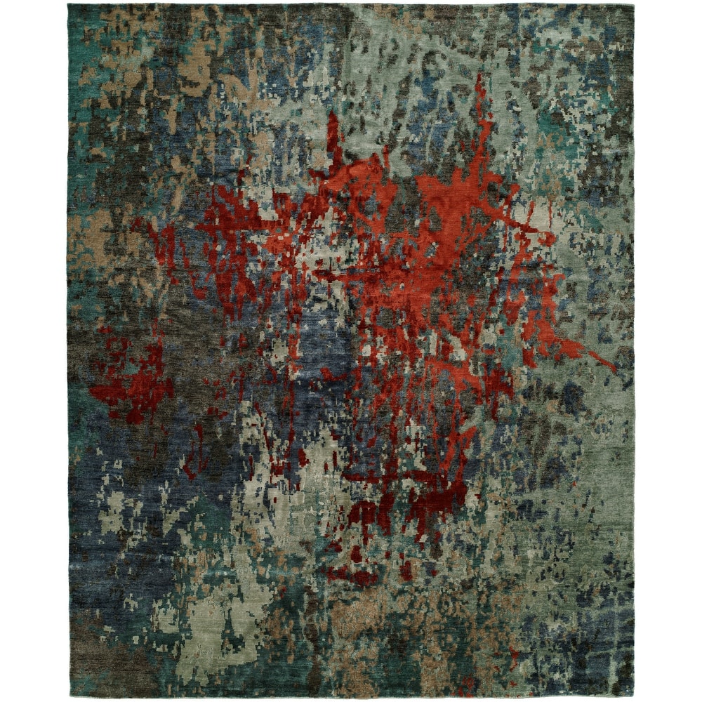 Modern Multi-Colored Hand-Knotted Viscose Area Rug