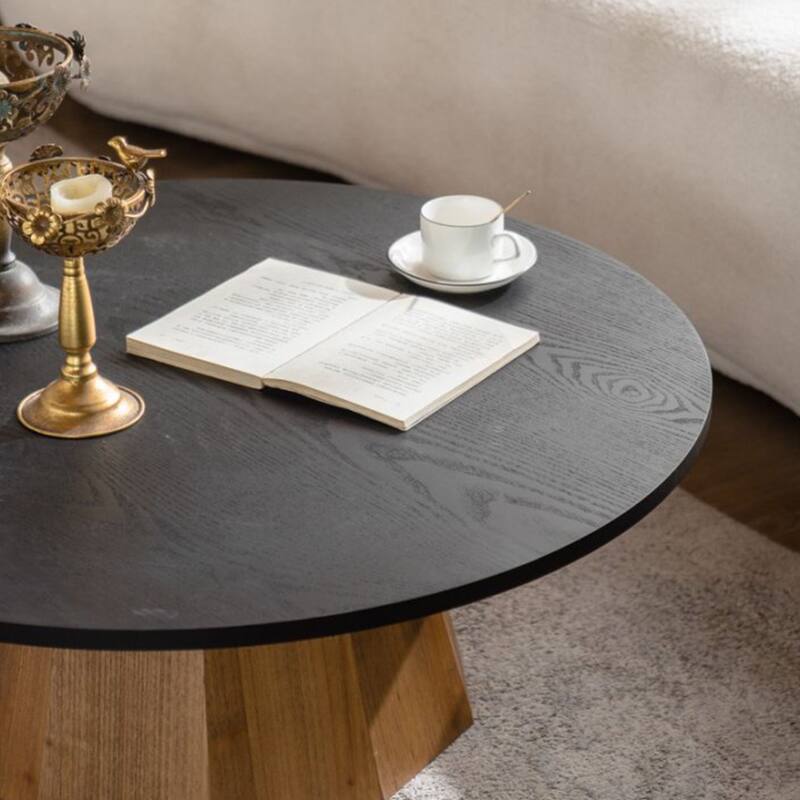 Round Coffee Table Sturdy Pedestal Wooden Tea Table for Living Room Easy to Assemble