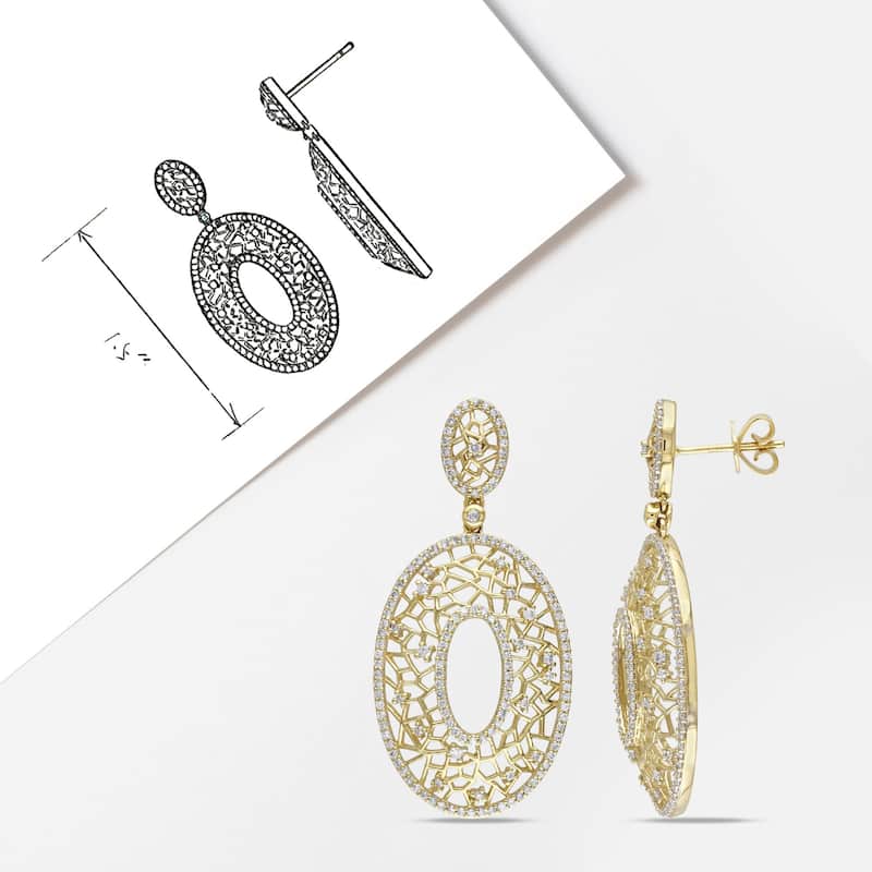 Miadora 1ct TDW Diamond Filigree Design Oval Drop Earrings in 14k Yellow Gold