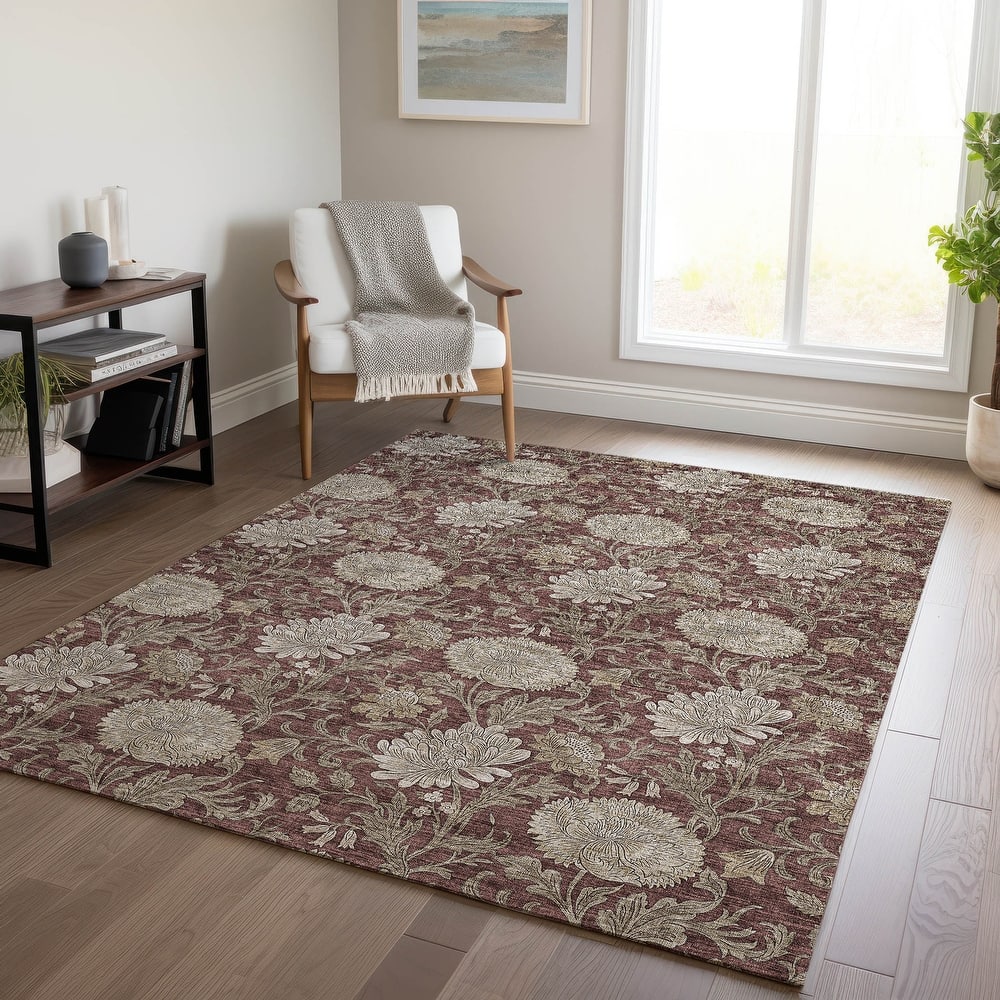 Machine Washable Indoor/ Outdoor Chantille Floral Rug