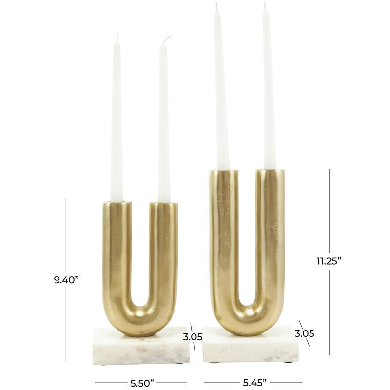 Aluminum Metal Geometric U-Shaped Decorative Candle Holder with Marble Bases - Set of 2 Gold or Black - Roche River Decor
