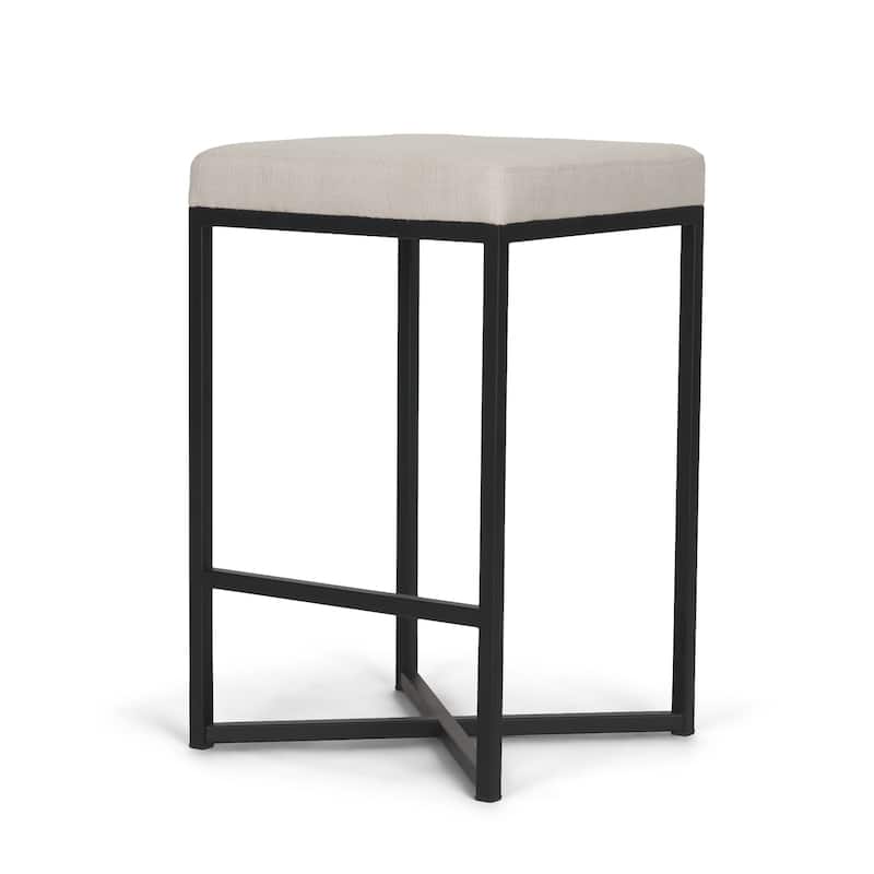 Frodo 26.5" Seat Height White Fabric Seat Black Metal Base Stool