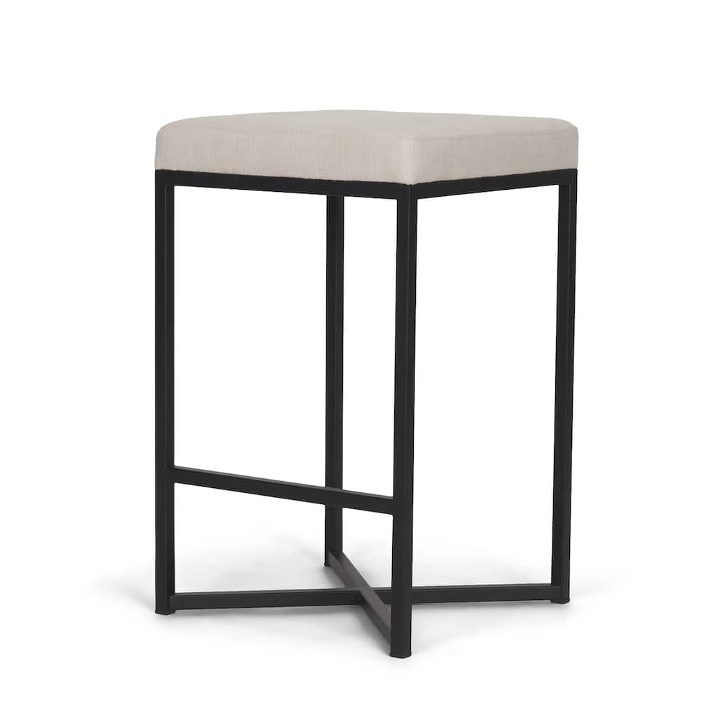 Frodo 26.5" Seat Height White Fabric Seat Black Metal Base Stool - 16.5L x 16.5W x 26.5H