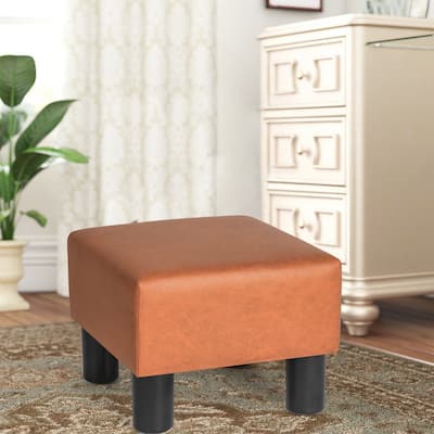 Adeco Square Footrest Stool Faux Leather Ottoman for Living Room