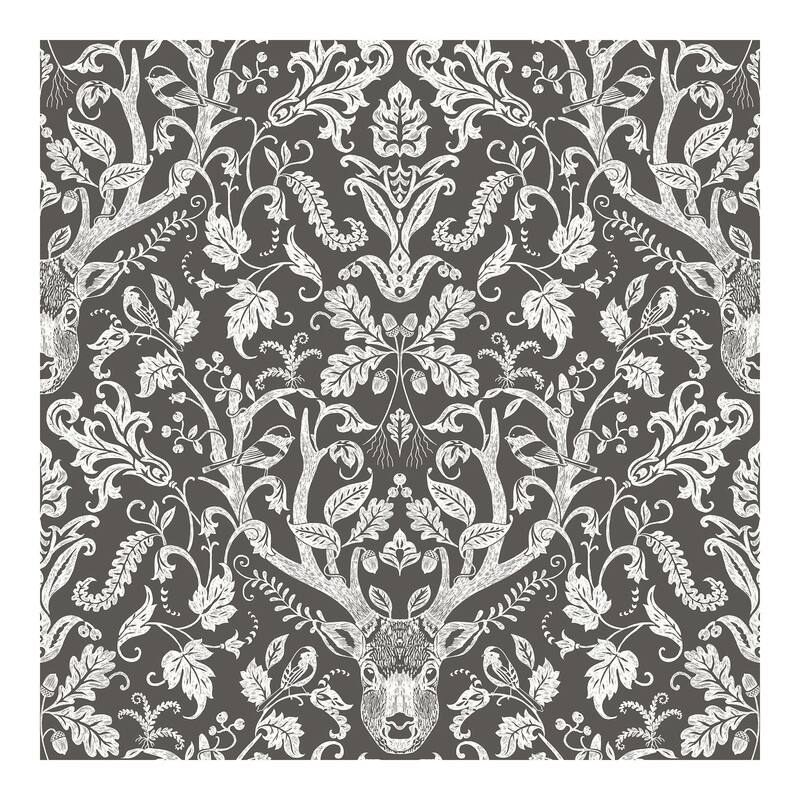 Chesapeake Kiwassa Brown Antler Damask Wallpaper - 20.5 x 396 x 0.025