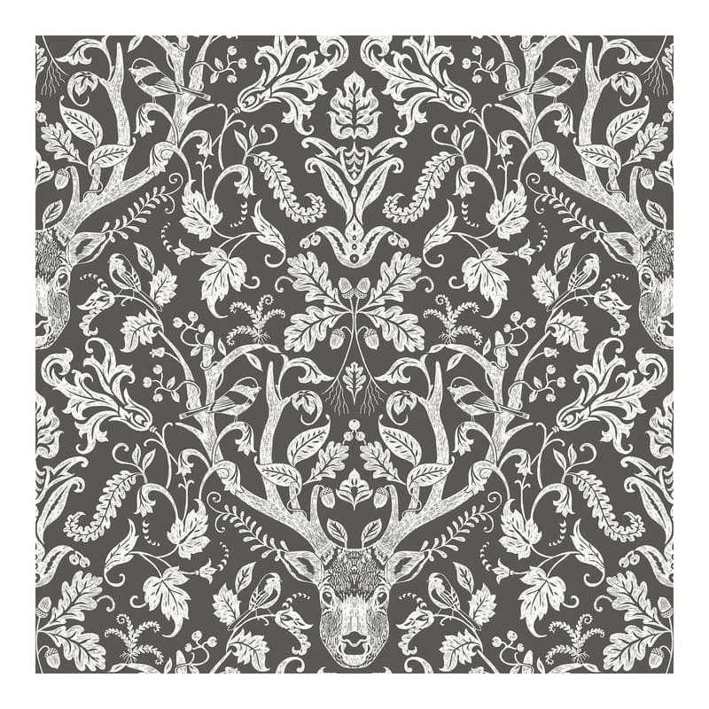 Chesapeake Kiwassa Brown Antler Damask Wallpaper - 20.5 x 396 x 0.025