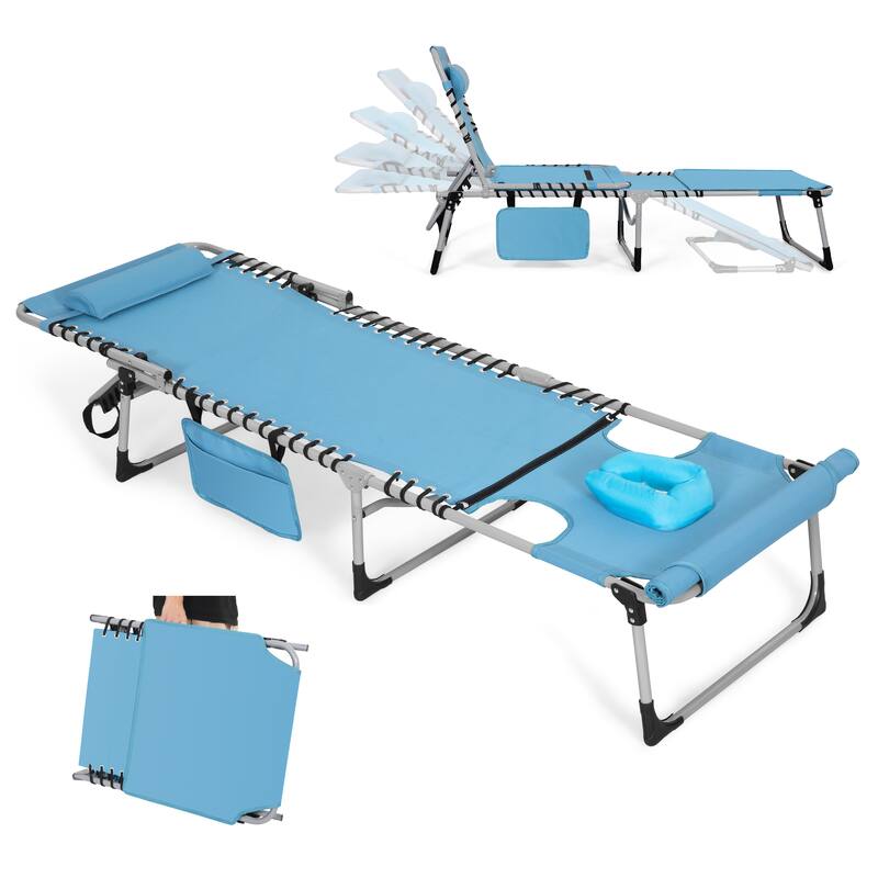 Outdoor Adjustable Lounge Chair Folding Tanning Chair with Pillow