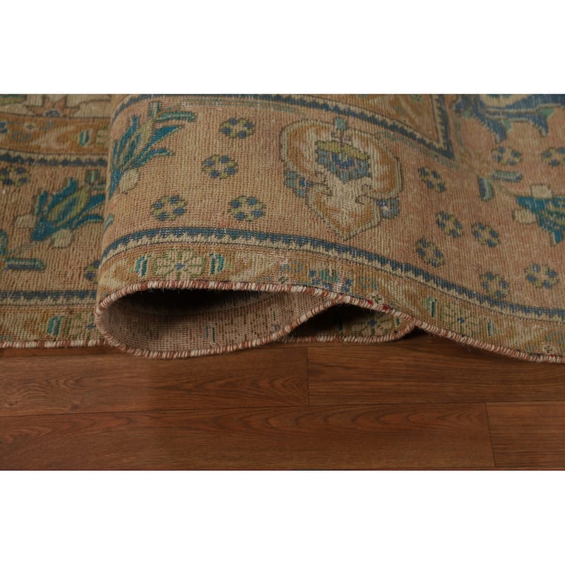 Tabriz Persian Vintage Rug Handmade Traditional Orange Wool Carpet - 9'7" x 12'10"