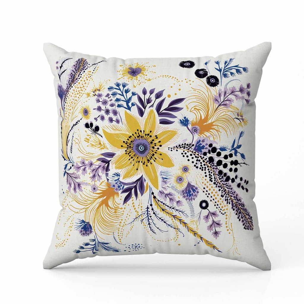 Enchanting Bouquet Indoor/Outdoor Reversible Throw Pillow Yellow and Purple