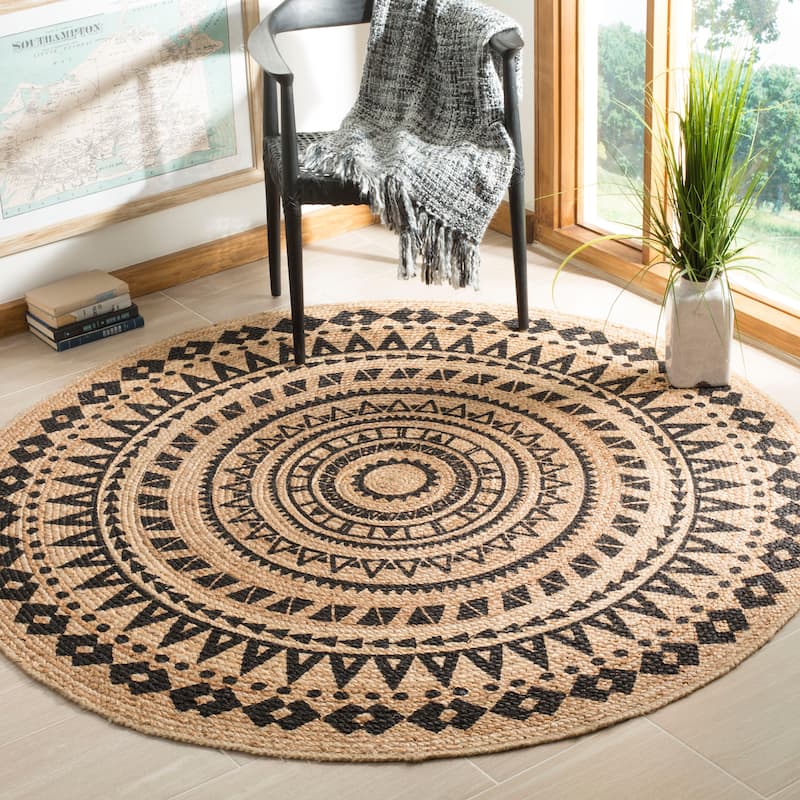 SAFAVIEH Handmade Natural Fiber Valentien Casual Jute Rug - 3' Round - Black/Natural