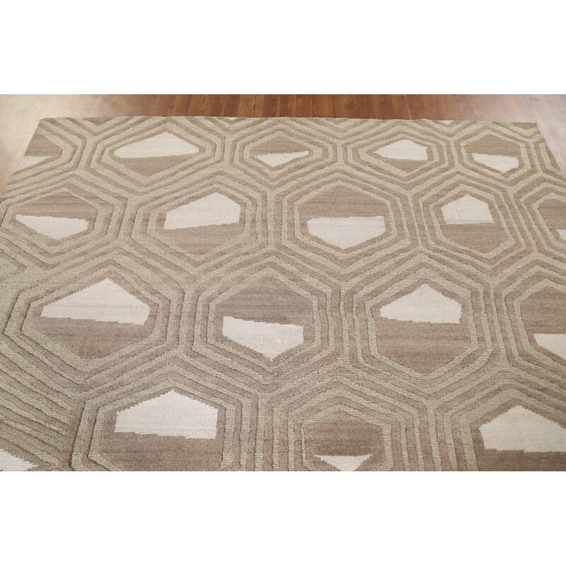 All-Over Modern Area Rug Handmade Wool Carpet - 8'1"x 9'8"