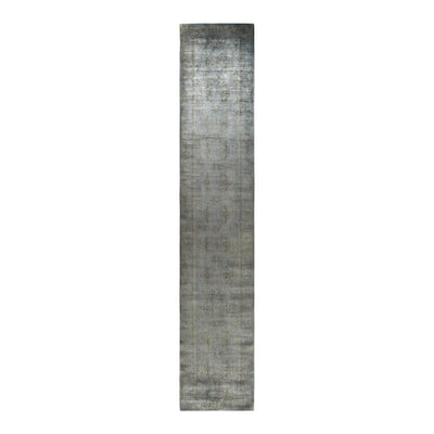 Fine Vibrance One-of-a-Kind Hand-Knotted Runner Rug - Gray, 3' 1" x 16' 4" - 3' 1" x 16' 4"