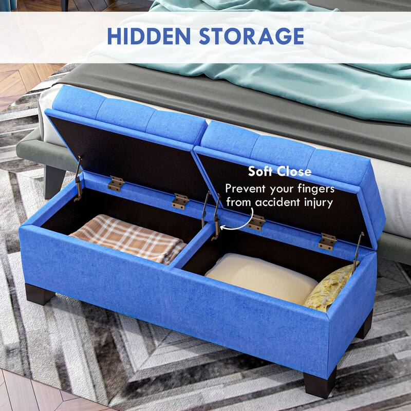 HOMCOM 46" Storage Ottoman Bench, Upholstered End of Bed Bench with Steel Frame