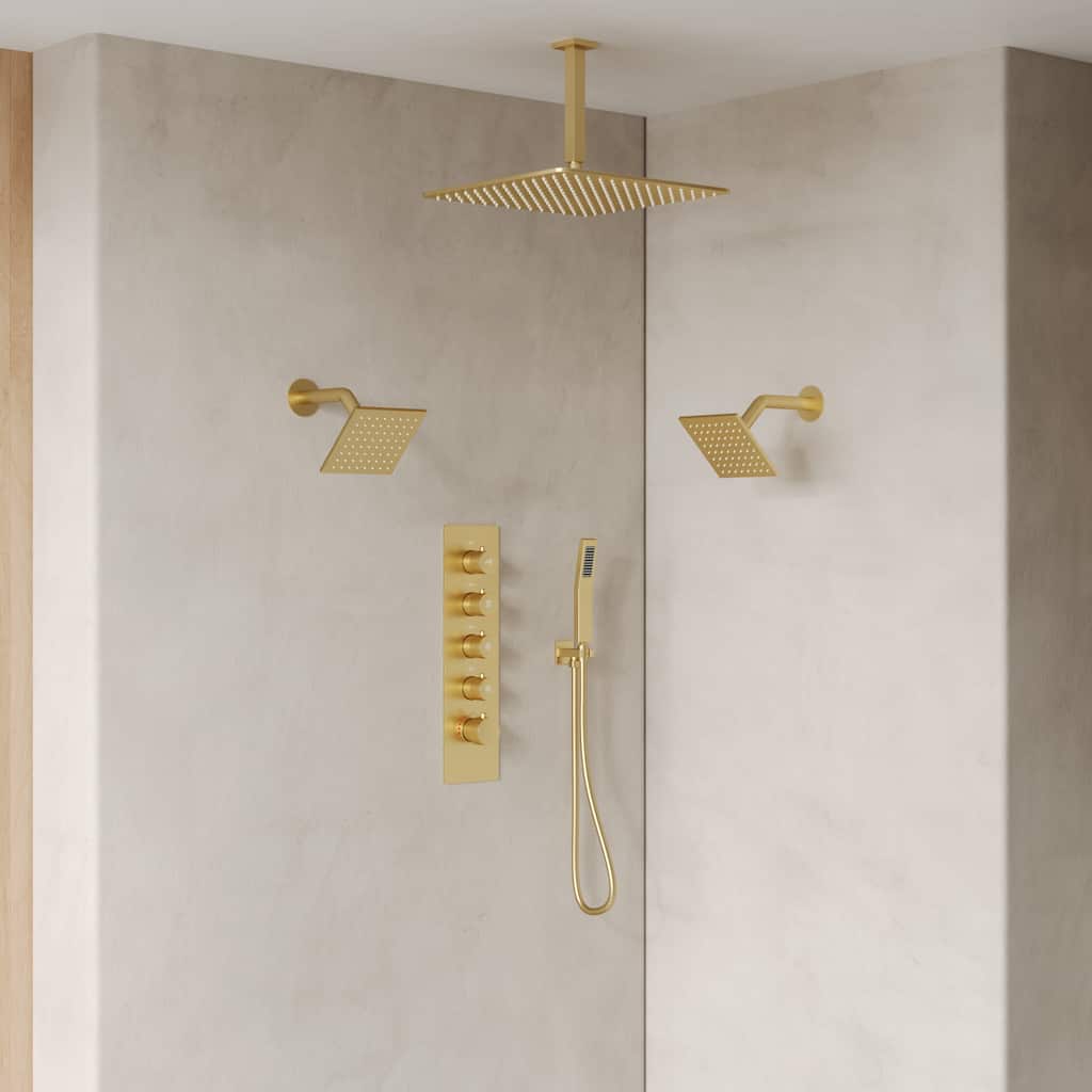15-Spray Patterns Thermostatic Shower System, Shower Faucet Set 16" & 6" Triple Shower Heads (Valve Included)