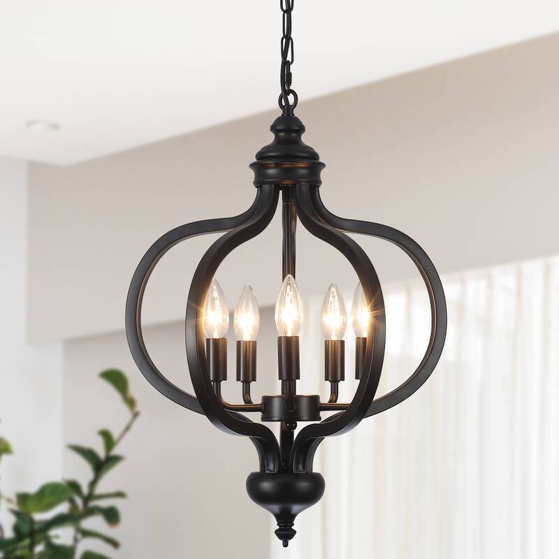 5-Light Candlestick Hanging Linear Chandelier Lighting Island Chandelier Fixture for Kitchen Island - Black