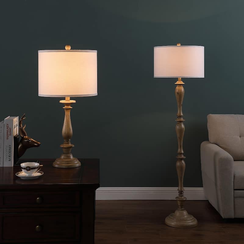 28" Rustic Taupe Cream Candlestick Table Lamp with White Drum Shade for Bedroom Living Room Decor - 27.5"H x 13"W x 13"D