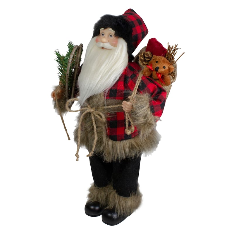 Standing Santa Christmas Figure with Snow Shoes and Bear - 18"