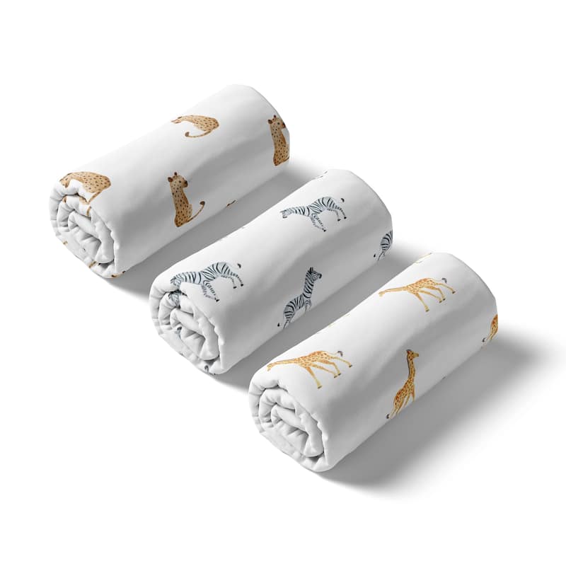 Sweet Jojo Designs Giraffe Leopard Zebra Boy Girl Gender Neutral Unisex 3 Pack Fitted Crib Sheets Jungle Animals Wildlife Safari
