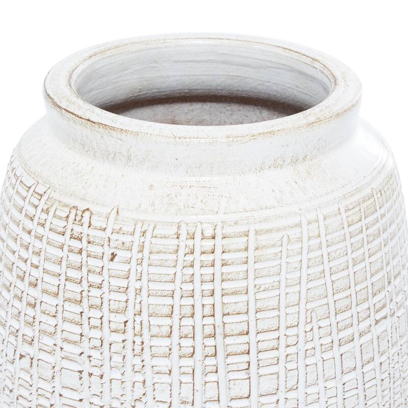 Ceramic Textured Crosshatch Decorative Vase - White - Roche River Decor