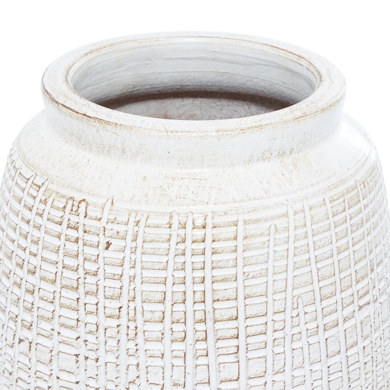 Ceramic Textured Crosshatch Vase with Crosshatch Design - White - Roche River Decor