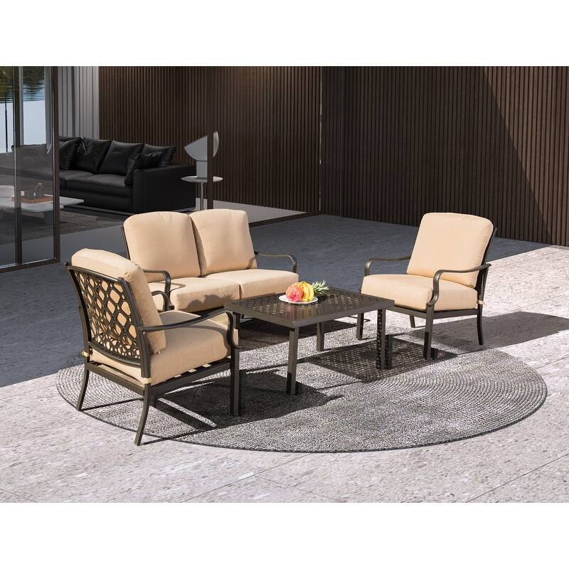 Domi 4-Piece Patio Conversation Set with Cushions, All-Weather Steel Frame Outdoor Furniture