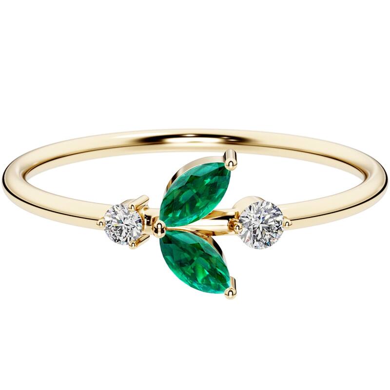 14k Gold Plated Sterling Silver 1.55 ct Emerald and Lab Diamond Stackable Ring