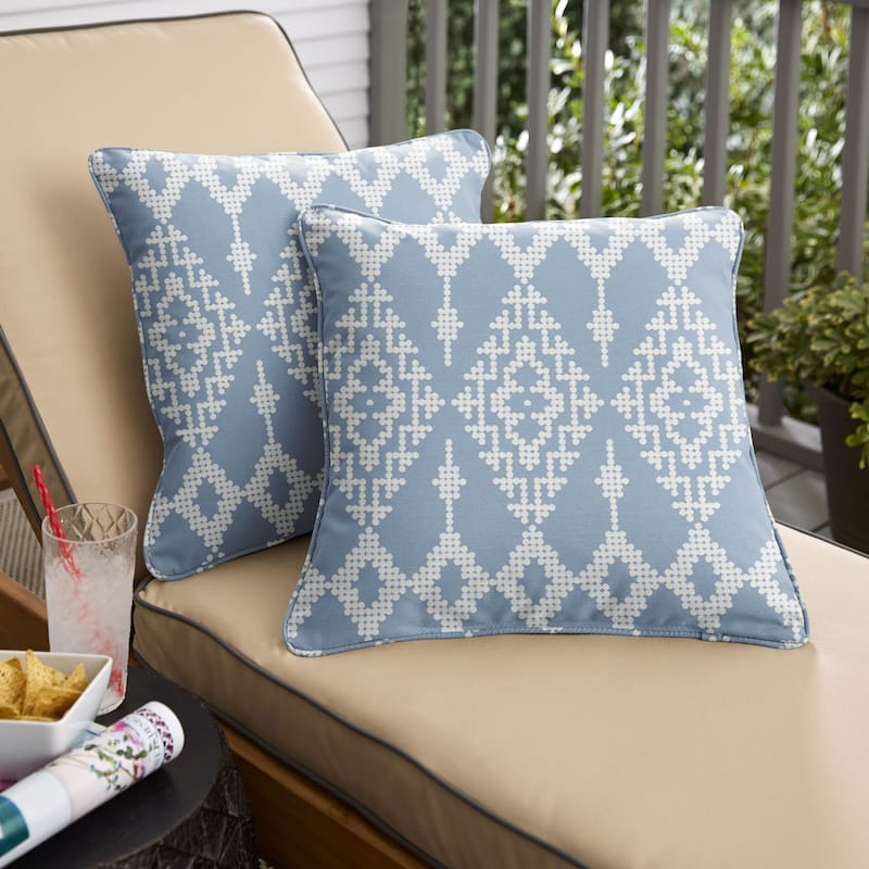 Sorra Home Outdura Folklore Indoor/Outdoor Corded Square Pillows (Set of 2) - 20 in (Set of 2) - Folklore Lotus