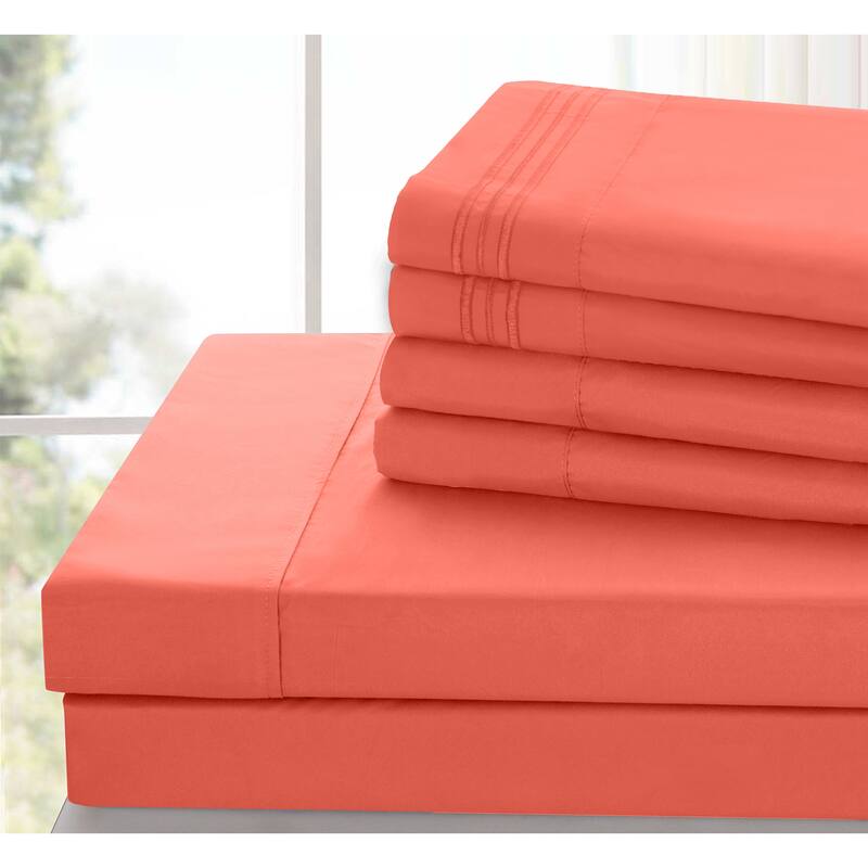 6 Piece Bed Sheet Set Deep Pocket Ultra Soft Microfiber Bedding Sheets