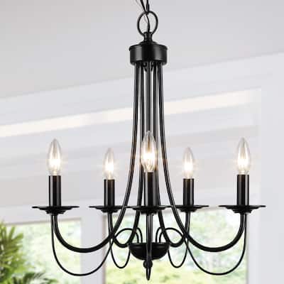 Modern Farmhouse 5-Light Black Chandelier Classic Wheel Lights for Dining Room