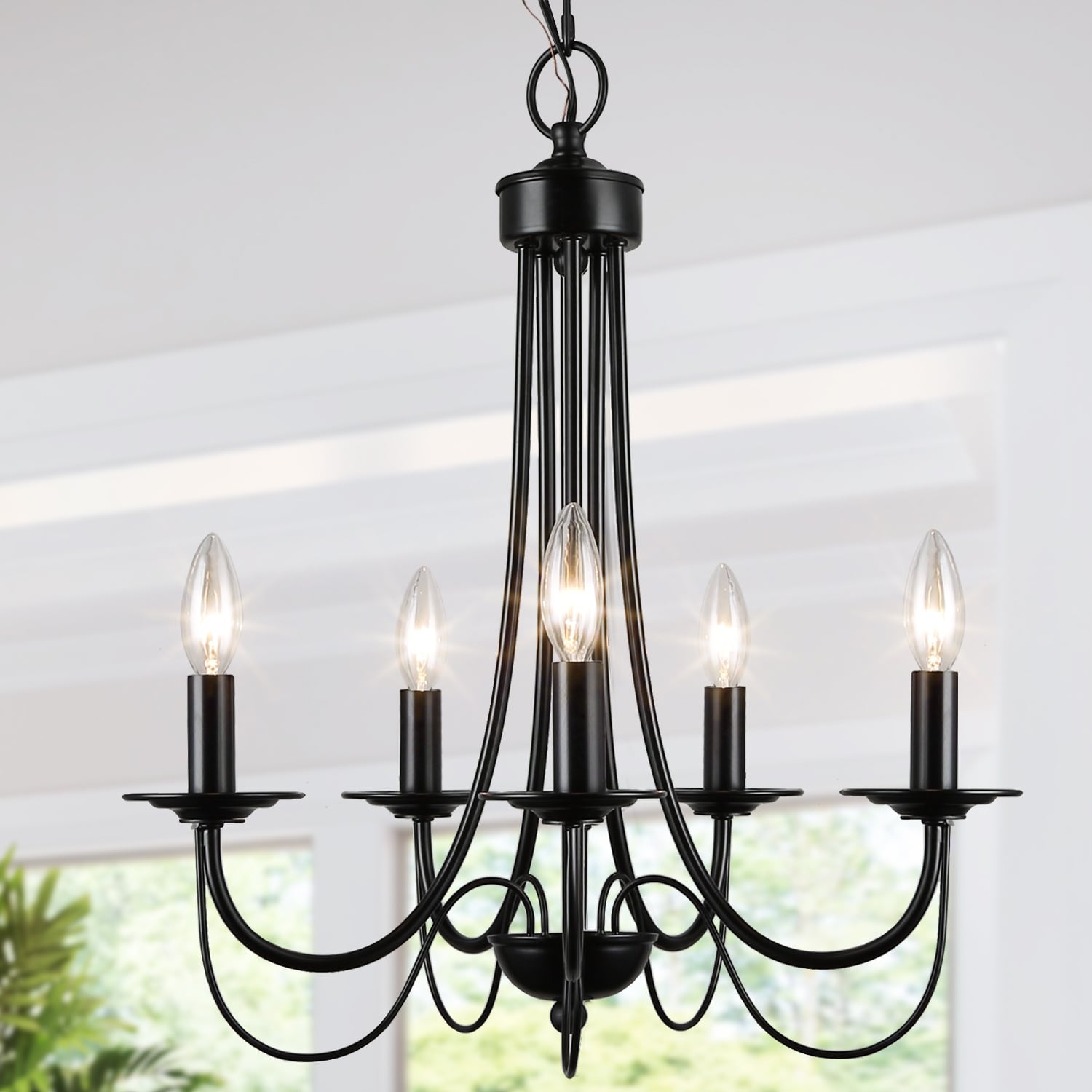 Modern Farmhouse 5-Light Black Chandelier Classic Wheel Lights for Dining Room