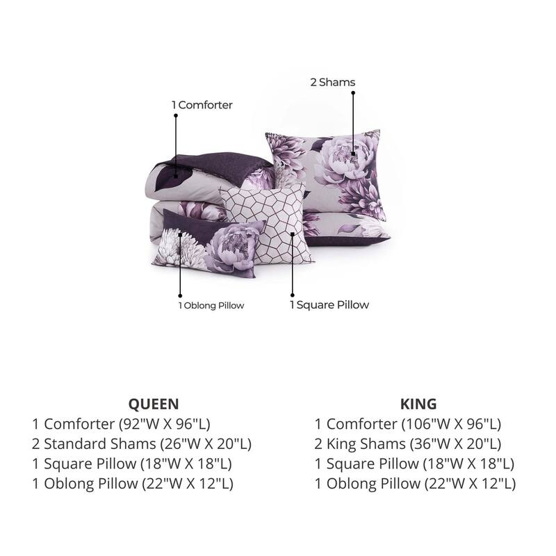 Bebejan Plum Petal 100% Cotton Sateen 5 Piece Reversible Comforter Set