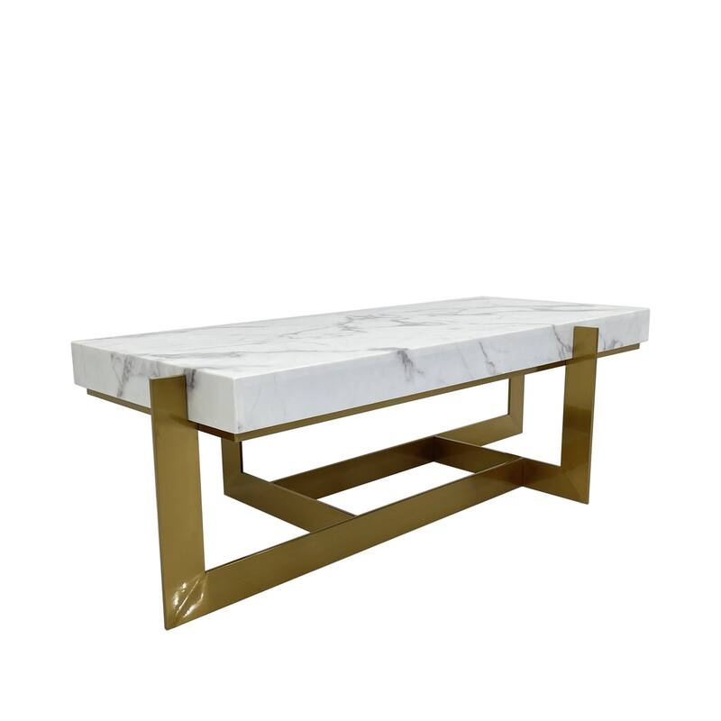 Coffee Table with Marble Top and Matte Gold Base