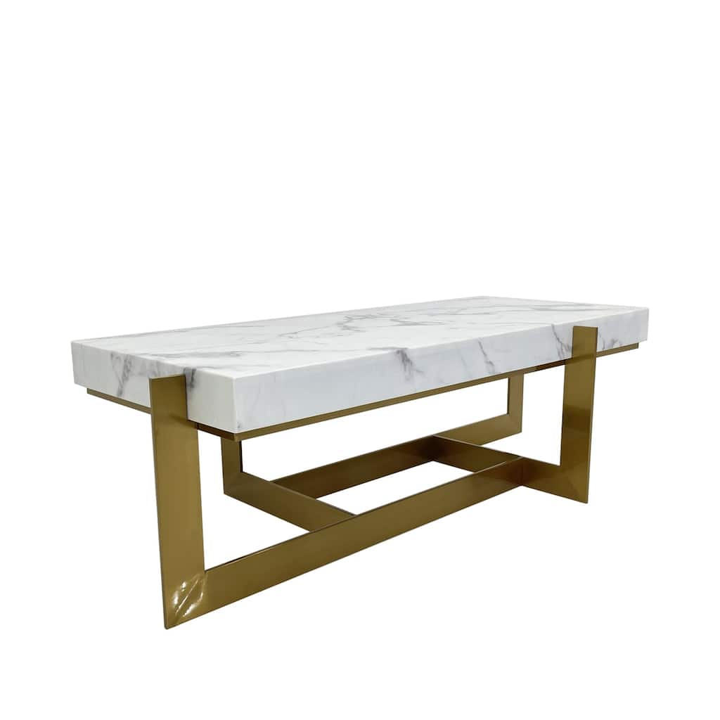 Coffee Table with Marble Top and Matte Gold Base