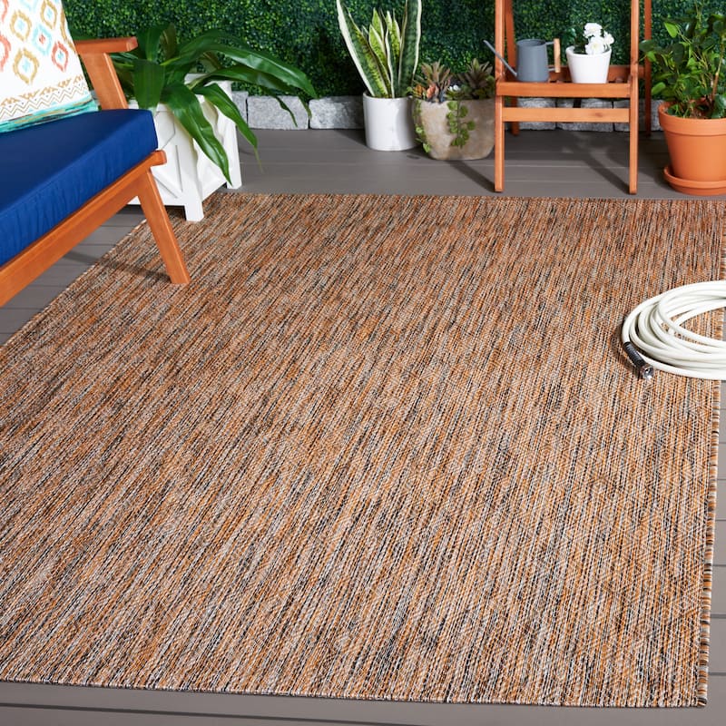 SAFAVIEH Courtyard Lumturie Indoor/Outdoor Waterproof Patio Rug - 6'7" Square - Dark Grey/Rust