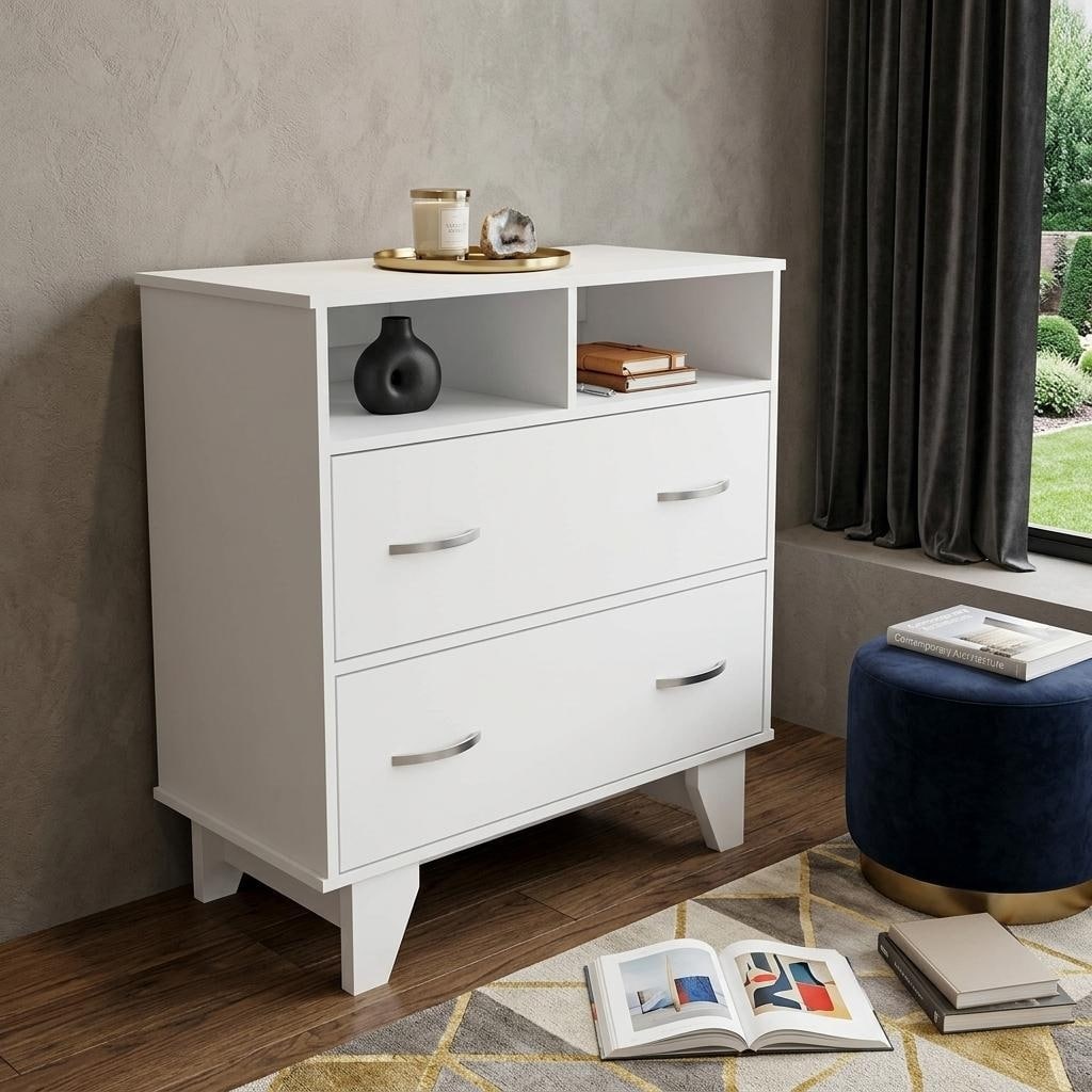HomeRoots 32" White Wood Two Drawer Dresser