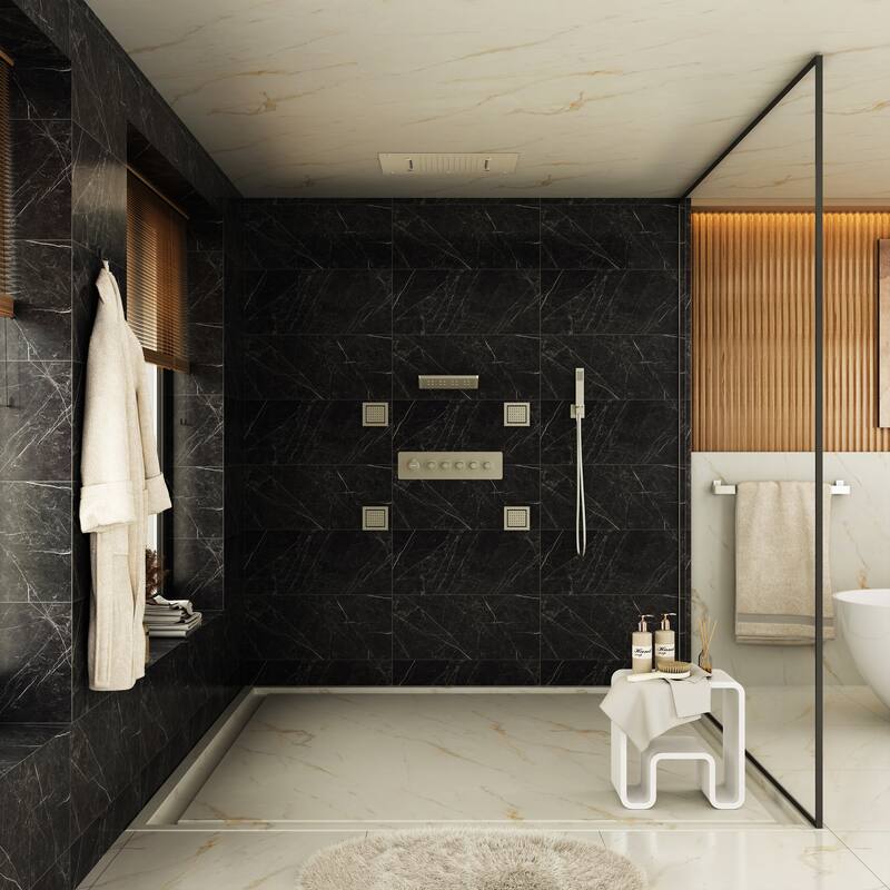 5-Spray Thermostatic Shower System, Luxury Anti-Scald 16 in. Fixed and Handheld Shower Head with Body Jets, Valve Included