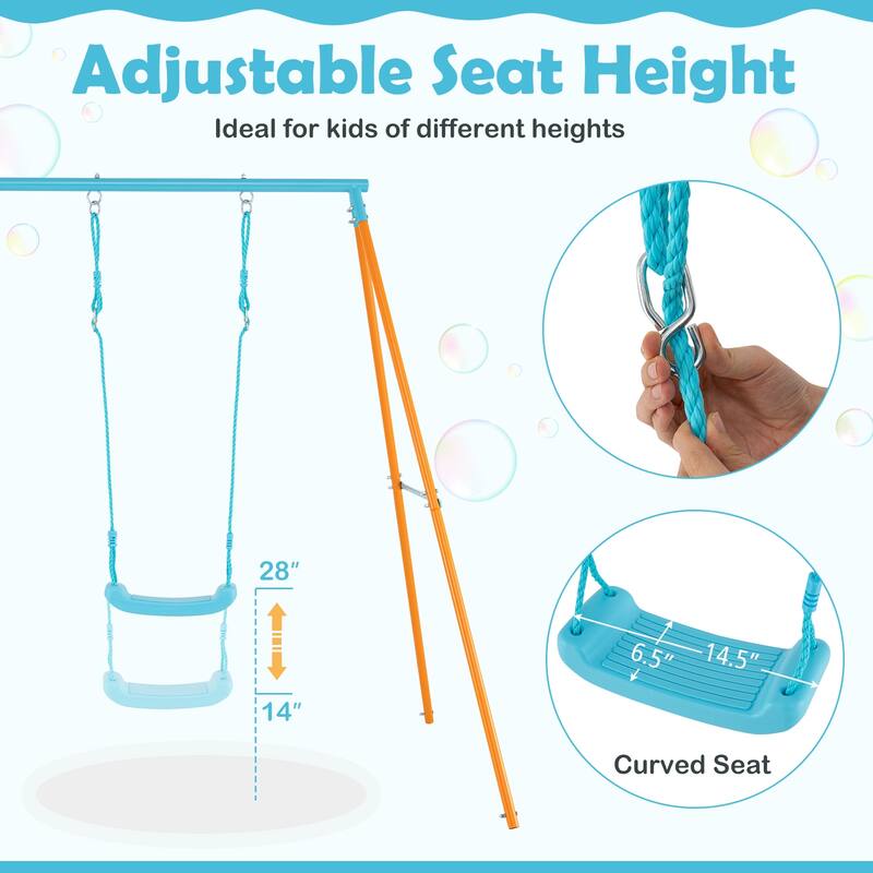Gymax Toddler Swing Heavy Duty Metal Swing Set w/ A Frame Adjustable