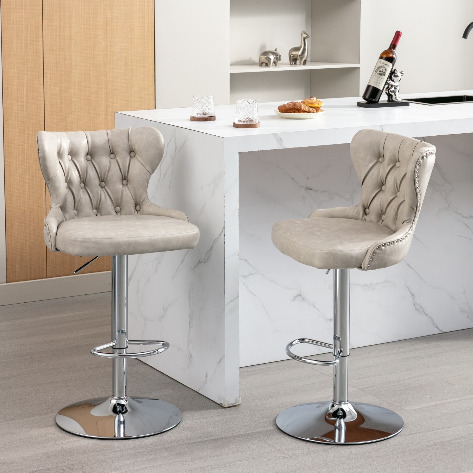 Beige leather bar best sale stools