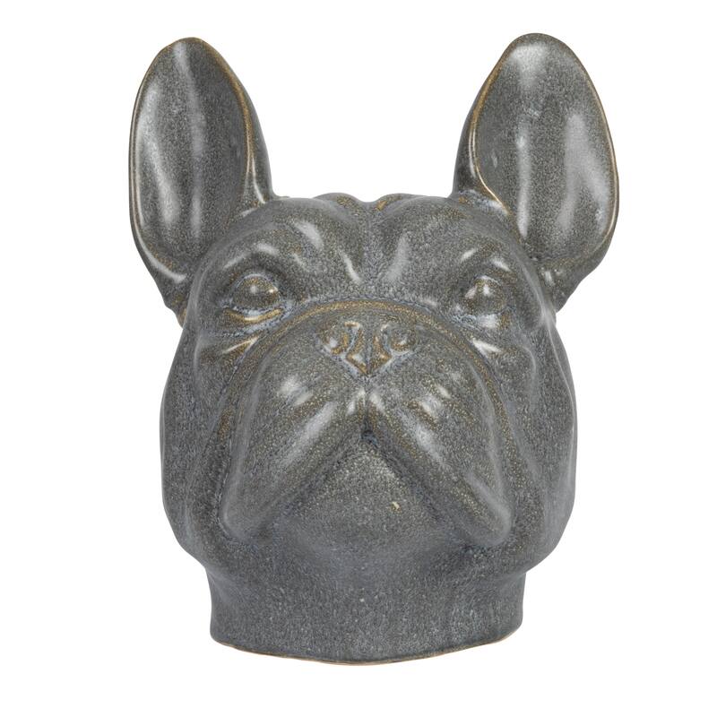 Stoneware French Bulldog Head Vase with Reactive Glaze